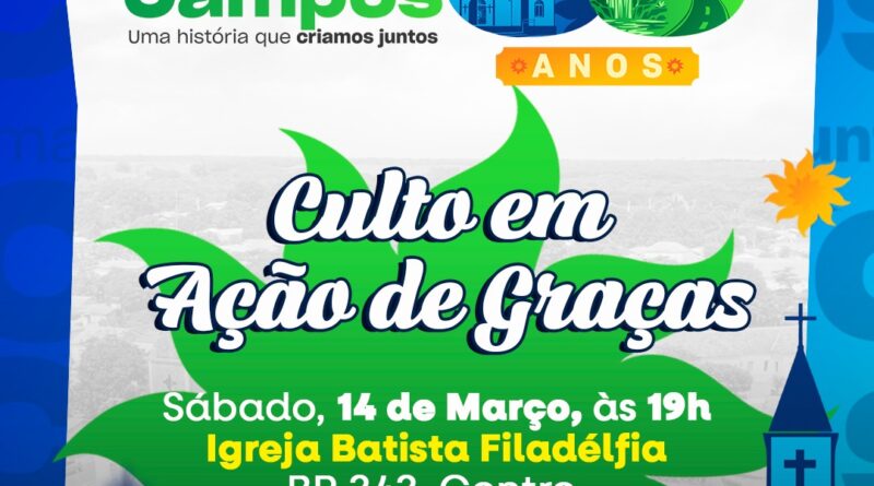 Culto em Ação de Graças celebra aniversário de Capitão de Campos
